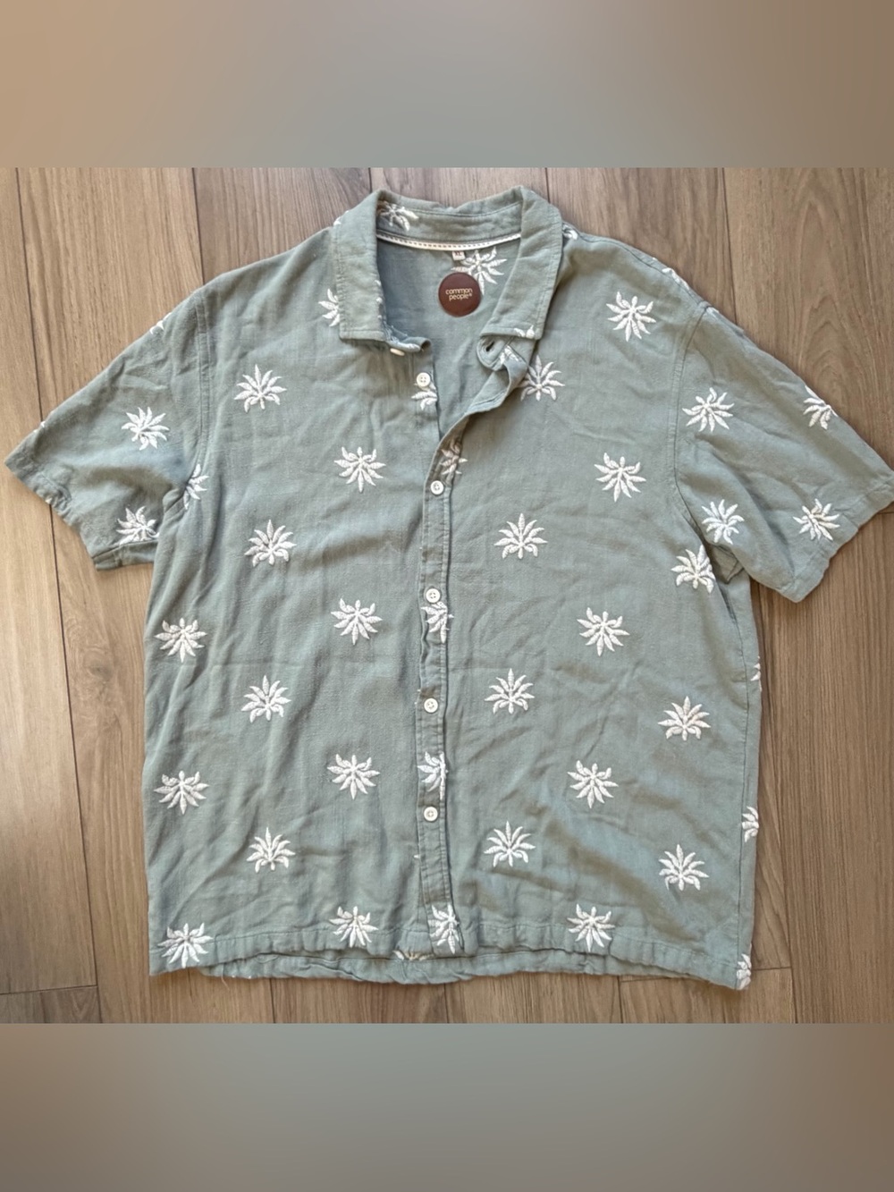 Common People Lined Blend Mens XL Sage Green Embroidered All Over Palms
